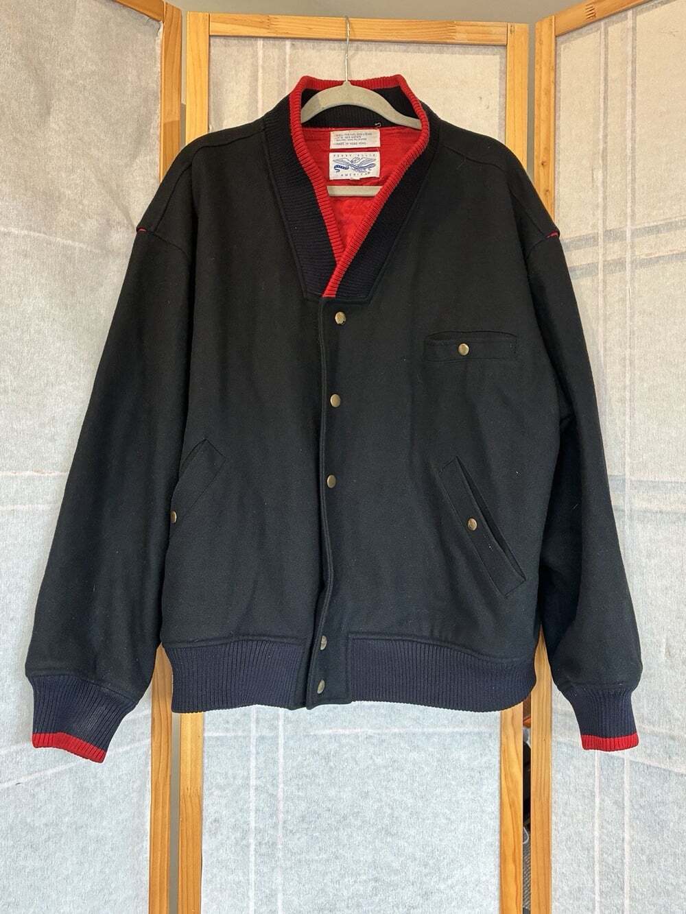 Rare Perry Ellis Americana Wool Varsity Bomber Jacket Vintage X-Large Preppy